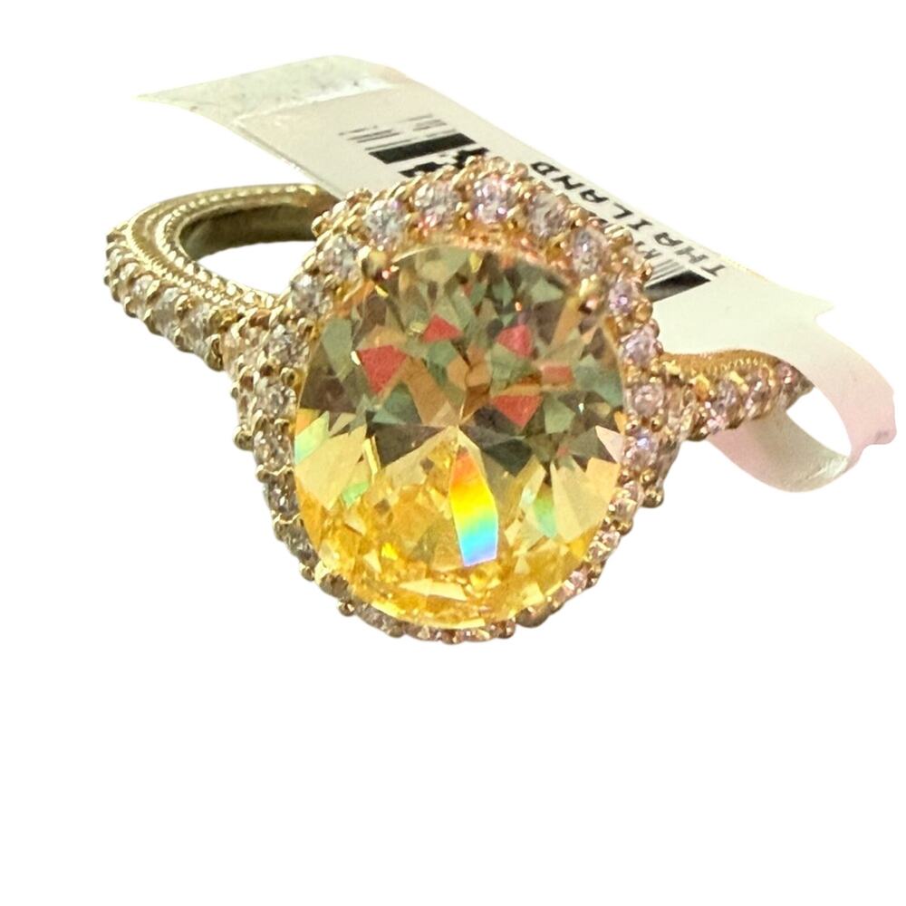 Judith Ripka 14K Gold Clad 925 Sterling Silver Ring Size 10.75 NEW